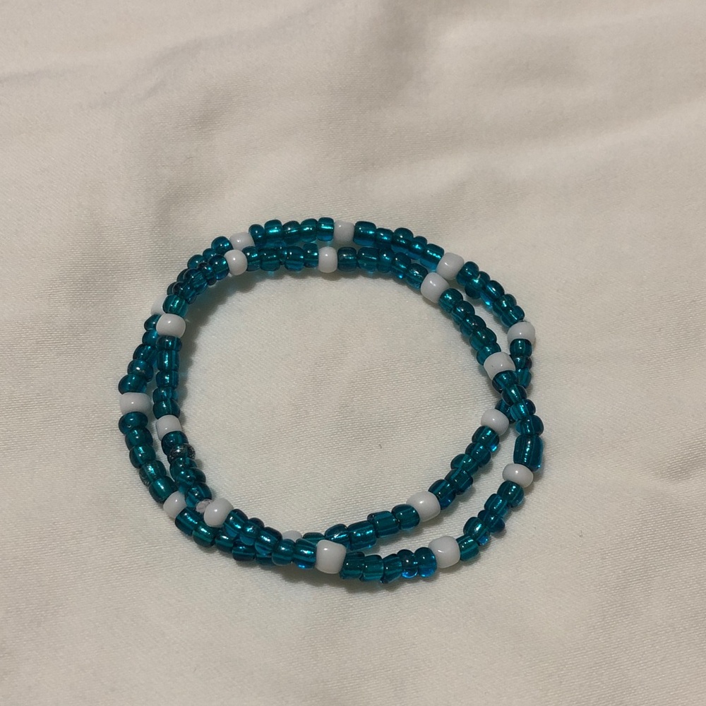 Teal and White Beaded Bracelet Set